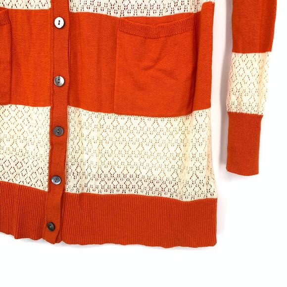 Anthropologie Yellow Bird V-Neck Cardigan Sweater Sz M Orange Cream Striped - Picture 4 of 6